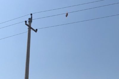 渭南供電公司利用便攜式激光炮燒斷纏繞風箏 渭南供電公司利用便攜式激光炮燒斷纏繞風箏