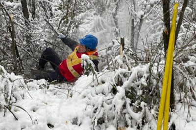 國網(wǎng)重慶綦南供電公司南桐供電所工作人員對(duì)10千伏林行線天生橋臺(tái)區(qū)開展雪后特巡